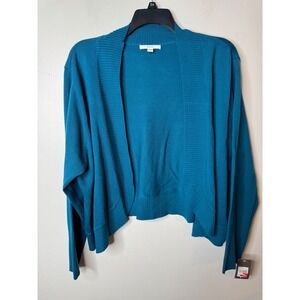 Merona Womens 3X Teal Blue Open Front Cropped Cardigan Sweater Micro Acrylic